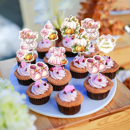 36Pcs Little Pumpkin Cupcake Toppers Pink Pumpkin Cupcake Picks Little Pumpkin Baby Shower Cake Decorations Thanksgiving Party Cake Decorations Kids Birthday Party Supplies