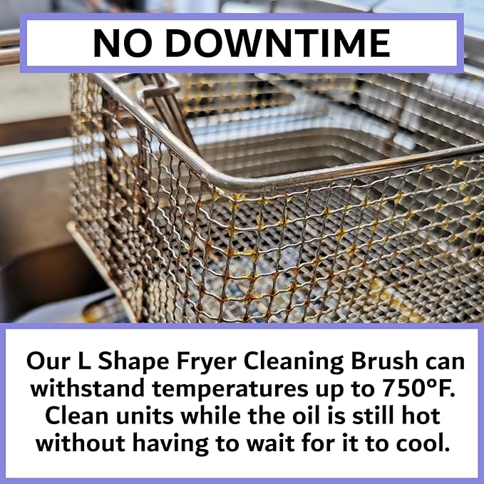 4-Pack L-Shaped Deep Fryer Cleaning Brush, Up to 750F High Heat Resistant Metal Bristles Fryer Cleaning Brush for Food Debris & Grease in Kitchen & Restaurants Deep Fryers Coil by FryOilSaver Co. B53C