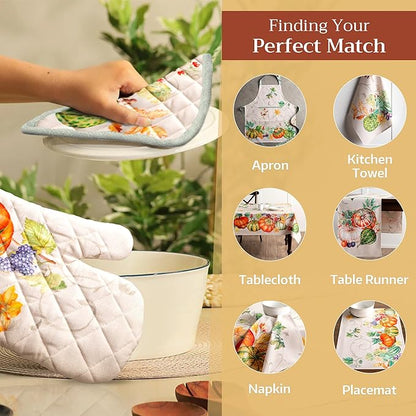 Maison d' Hermine 100% Cotton Oven Mitt & Pot Holder Set (7.5"x13" & 8"x8") Heat Resistant BBQ Cooking Gloves with Loop, Baking, Grilling, Kitchen, Handling Hot Pans (Lumina)