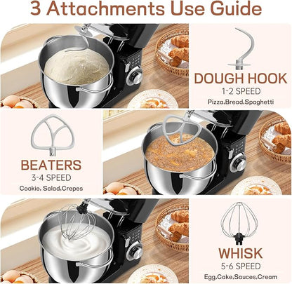SEEDEEM 8.5 Qt Stand Mixer, 660W 6+P Speeds Electric Stand Mixer, Tilt-Head Kitchen Mixer with Dishwasher-Safe Dough Hook, Wire Whip & Beater for dough mixer Baking Daily Use, Black