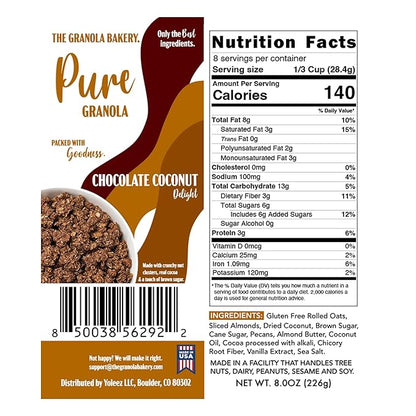 TGB Chocolate Coconut Granola, Crunchy Almond Butter Clusters, Low Sugar, Gluten Free, Non-GMO, Natural Breakfast Cereal, Healthy Snack, 8 ounces
