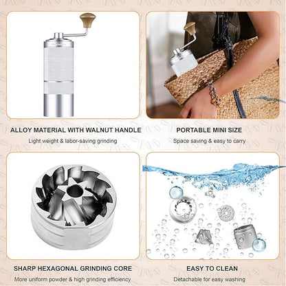M6 Manual Coffee Grinder,Beautiful Design for Women,Smooth Grinding & Labor Saving,Portable Mini Hand Coffee Grinder for Espresso Pour Over French Press at Home or Camping Travling,Red