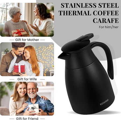 34 Oz Thermal Coffee Carafe, Stainless Steel Insulated Vacuum coffee crafts to keep coffee hot, 1 Liter Tea Water Coffee and Beverage Dispenser (Black)