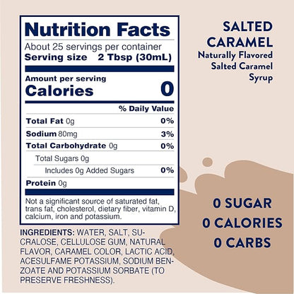 Jordan's Skinny Syrups Sugar Free Coffee Syrup, Salted Caramel Flavor Drink Mix, Zero Calorie Flavoring for Chai Latte, Protein Shake, Food & More, Gluten Free, Keto Friendly, 25.4 Fl Oz, (Pack of 1)