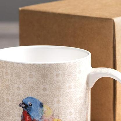 Maison d' Hermine Coffee Mug with Handles Fine Bone China Mugs Pack of One Tea Cups for Hot Beverages Cappuccino Latte Home Restaurant Office Perfect for Gift (Birdies On Wire - Robin, 12 Ounce)
