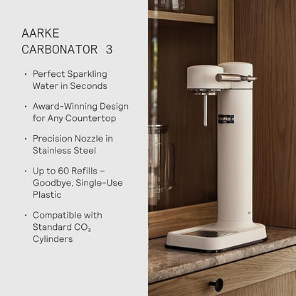 Aarke Carbonator lll, Sparkling & Carbonation Water Machine, Stainless Steel with PET BPA-Free Reusable Bottle Volume 1L/34 fl oz (Matte White)