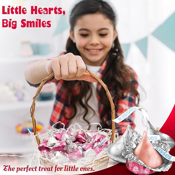 Kisses Milk Chocolate & Strawberry Ice Cream Mix – 1 lb Bag (Approx. 95 Pieces) in Silver & Pink Foils – Perfect Valentine's Candy for Gift Bags, Candy Bowls, Party Favors, and Baking Decorations