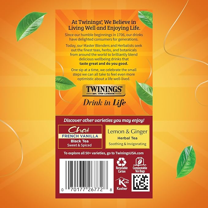 Twinings Chai Tea, Ultra Spice Chai Tea Bags with Cinnamon, Ginger, Cardamon, Clove for a Spicy Chai Tea Latte, 20 Tea Bags