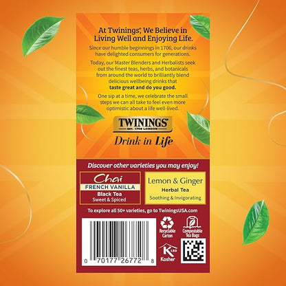 Twinings Chai Tea, Ultra Spice Chai Tea Bags with Cinnamon, Ginger, Cardamon, Clove for a Spicy Chai Tea Latte, 20 Tea Bags