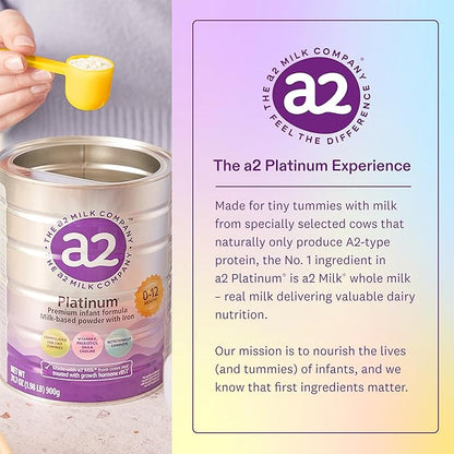 a2 Platinum® Premium Infant Formula for Babies Ages 0-12 Months, Whole Milk Powder-Based Formula with Iron, Nutritionally Complete, Made with Pure and Natural a2 Milk®, 31.7- oz Can