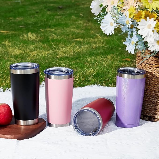 MEWAY 20oz Tumbler 12 Pack Double Wall Vacuum Insulated Travel Glitter Mug Bulk, Stainless Steel Tumblers with Lid and Straw, Powder Coated Coffee Cups for Woman(Rainbow Purple,Set of 12)