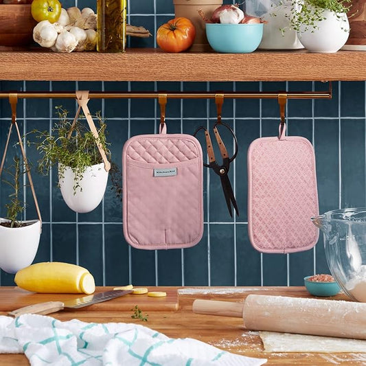 KitchenAid Asteroid Pot Holder 2-Pack Set, Dried Rose, 7"x10"