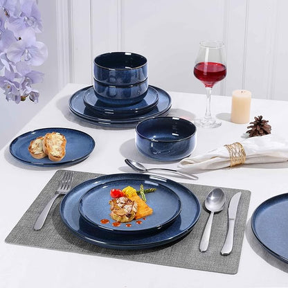 Herogo 6-Piece Stoneware Dinner Plates Set, 10.43" Ceramic Round Plate Set, Double Reactive Glaze Large Dinnerware Plates for Kitchen, Microwave, Oven and Dishwasher Safe, Starry Blue