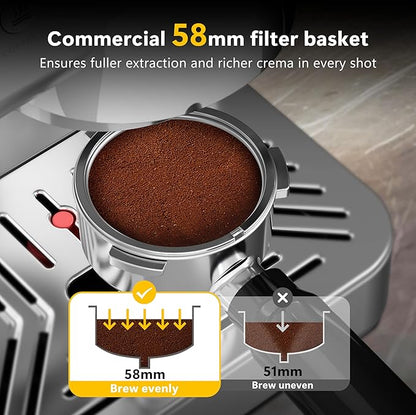 COWSAR 58mm Espresso Machine 20 Bar, Stainless Steel Coffee Maker with Milk Frother, 50 oz Removable Water Tank, LED Display, for Home Espresso, Latte & Cappuccino, Silver