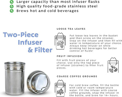 London Sip 25 oz Multi-Function Travel Mug and Tumbler Tea Infuser Water Bottle Fruit Infuser Flask Hot and Cold Double Wall Stainless Steel Coffee Thermos, Cosmic Silver