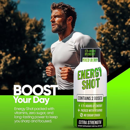 B12 Mixed Berry Extra Strength Energy Shot 12 pk – 260mg Natural Caffeine B12 B6 – Energy & Vitality Support – 2 Servings Sugar Free Zero Calorie Green Tea B-Vitamins Electrolytes Vegan – 1.93 fl oz