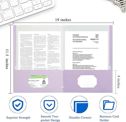 Zzrywuty File Folders with Pockets Letter Size, 50-Pack Paper Folders with Card Slot, Two Pocket Folders for School Students, Businessmen, Home and Office Workers（Purple）
