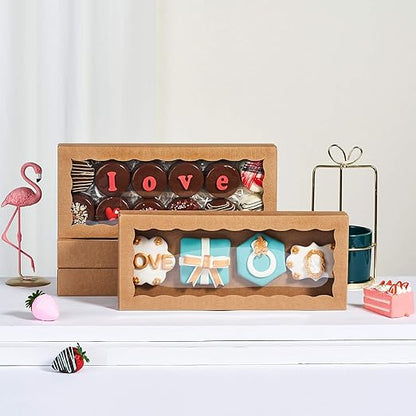 50PCS 12 x 5 x 1.5 inches Auto-Popup One Piece Premium Cookies Boxes, Macaron Boxes for 12, Kraft Brown Bakery Box for Holiday Cookie Gift Sets