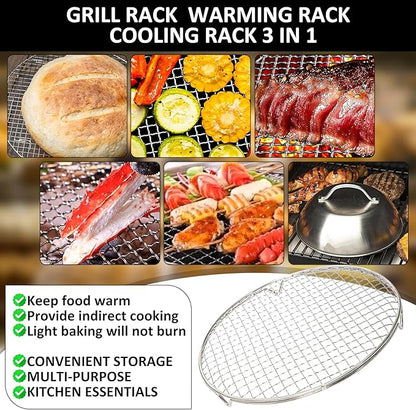 Cooling Racks Set with 2 x Dish Racks, 1 x 12" Basting Cover Dome and 2 x Oil Bottle, Premium 304 Stainless Steel Steamer & Canning Rack for Cooking and Baking