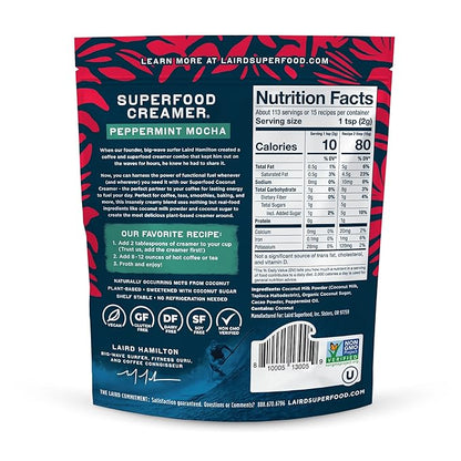 Laird Superfood Non-Dairy Original Superfood Peppermint Mocha Coconut Powder Coffee Creamer, Gluten Free, Non-GMO, Vegan, 8 oz. Bag, Pack of 1
