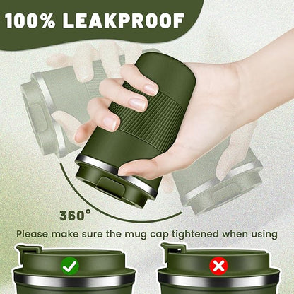 Insulated Coffee Tumblers with Flip Lid 12oz / 17oz, Stainless Steel Travel Coffee Mug Leak Proof, Vacuum Insulated Coffee Mug Reusable Cup, Keeps Cold and Hot for Coffee Tea