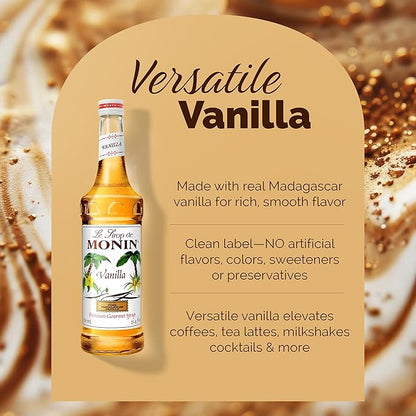 Monin - Vanilla Syrup, Versatile Flavor, Great for Coffee, Shakes, and Cocktails, Gluten-Free, Non-GMO (750 ml)