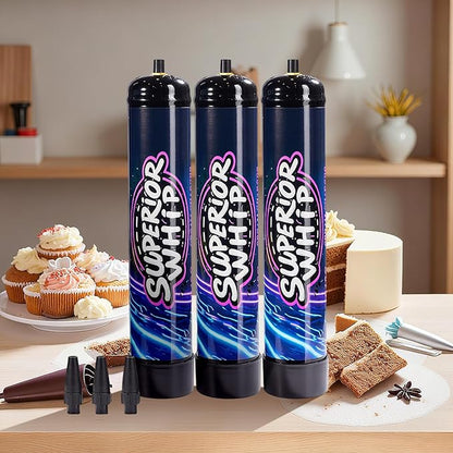 Whipped Cream Charger 740g, Whip Cream Charger Cartridges Whip Cream Charger Cylinder Food Grade Original Flavor (Nozzle Included) 3-Pack