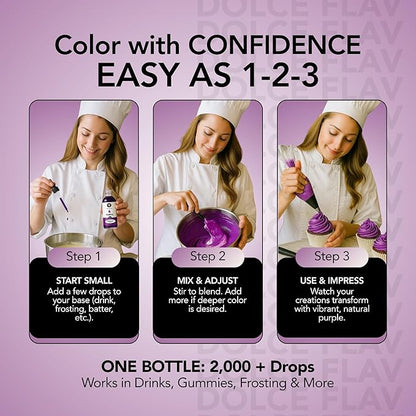 Dolce Flav Natural Purple Food Coloring – 2 oz Liquid Dye from Red Radish & Huito with Graduated Dropper | Water-Soluble | For Baking, Drinks & Frostings | Kosher | Made in USA