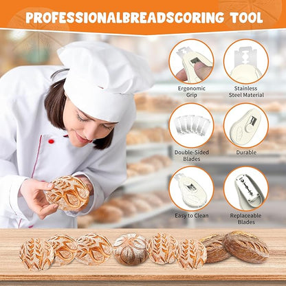 Extractable & Magnetic Bread Lame Dough Scoring Tool - Professional Sourdough Scoring Tool - Sourdough Bread Baking & Bread Scoring Tool - Scoring Patterns booklet & 5 Razor Blades (Cream)