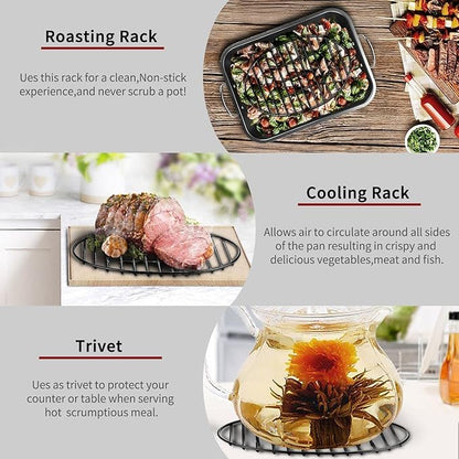 JY COOKMENT Roasting Rack with Integrated Feet, Cooling Drying Rack With Enameled Coating, PTFE Free, Great for Cooking, Roasting, Drying, Grilling, Dishwasher Safe (12.5"x8.5")