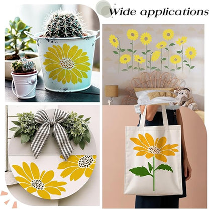15PCS Large Flower Stencils for Wood Fence 12 x 12 Inch Sunflower Stencil with Brushes Reusable Floral Wall Stencil Sunflower Stencils for Painting on Walls Furniture Garden Fabrics