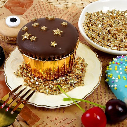 Gold Star Sprinkles for Cake Decorating, Edible Star Sugar Candy, Mix Size, Baking For Cupcakes, Decorating, Cookies, Donuts, Wedding Party, Holiday, 150g/5.29oz