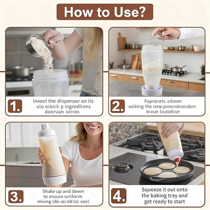 Batter Mixer and Dispenser with Whisk Ball, 1000ml Silicone Squeeze Pancake Batter Dispenser and Mixer, Stand Base and Leak-proof Sealing Ring for Pancakes Crepes Waffle Muffins Cupcakes