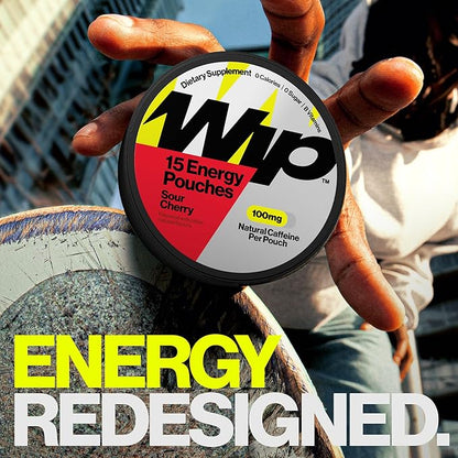 Wip Energy Pouches | 100mg Natural Caffeine | Vitamins and Minerals | Sour Cherry | 15 Pouches Per Can | 1 Can