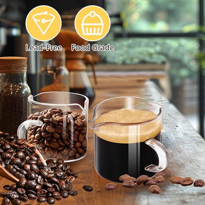 Espresso Cups 4-Piece set, 4 OZ Double Spout Cup with Handle, Espresso Shot Glass with V-Shaped Spout for Espresso Machine, Milk Cup (Espresso cups)