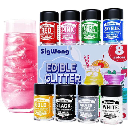 Edible Glitter - 8 Colors Luster Dust Edible Set for Drinks, Food Grade Edible Glitter Dust for Cake Decorating, Cocktail, Fondant, Strawberries, Candy, Cookie, Chocolate. Vegan and Gluten Free - 5g/bottle
