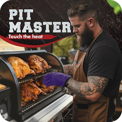 KITCHEN PERFECTION S Silicone Smoker Oven Gloves -Extreme Heat Resistant BBQ Gloves -Handle Hot Food Right on Your Grill Fryer Pit|Waterproof Oven Mitts |Superior Value Set+3 Bonuses