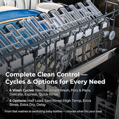 Kenmore 24" Built-in Stainless Steel Tub Dishwasher SmartWash, UltraWash, SmartDry Plus, MoreSpace Adjustable Rack and Leak Detect, Energy Star Certified, Black