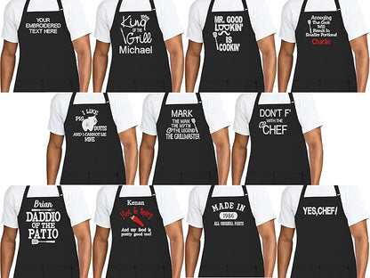 Personalized Chef Apron for Men, Custom Embroidered Design, Professional Kitchen Cooking BBQ Grilling for Dad, Decorated in USA