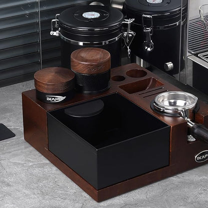IKAPE 53MM Coffee Distributor, New Wooden Handle Design, Gravity Adaptive Espresso Distributor Fits All 54MM Espresso Portafilter, Compatible with 54MM Breville Bottomless Portafilter