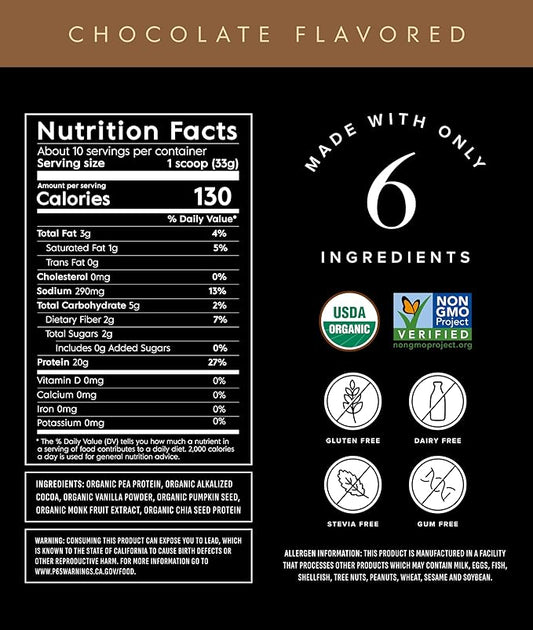 Truvani Vegan Pea Protein Powder | Chocolate | 20g Organic Plant Based Protein | 10 Servings | Keto | Gluten & Dairy Free | Low Carb | No Added Sugar