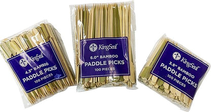 500 Count | KingSeal Natural Green Bamboo Wood Paddle Picks, Skewers for Appetizers and Cocktails, 4.5 Inches - 5 Packs of 100