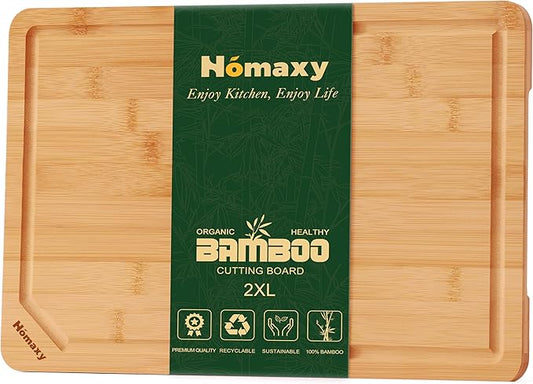 Homaxy Extra Large Organic Bamboo Cutting Boards for Kitchen, 20"x14" Wooden 2XL Cutting Board with Juice Groove and Handles, Charcuterie Butcher Block Wood Serving & Chopping Board - Pre Oiled