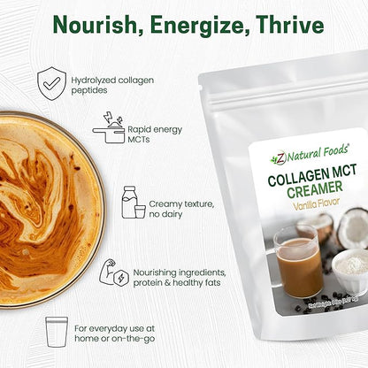 Z Natural Foods Collagen MCT Oil Creamer - Pure MCT Creamer Powder with Collagen Peptides - Collagen Creamer for Coffee, Tea & Culinary Use - Healthy Creamer, Keto & Paleo Friendly, Vanilla, 5 lb