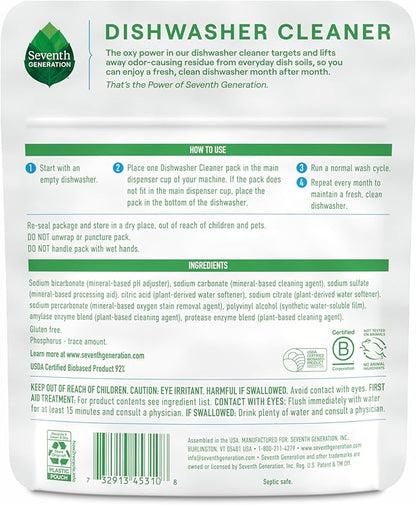 Seventh Generation Dishwasher Cleaning Packs 6 Count Free & Clear Removes odor-causing residue Powered by oxy power