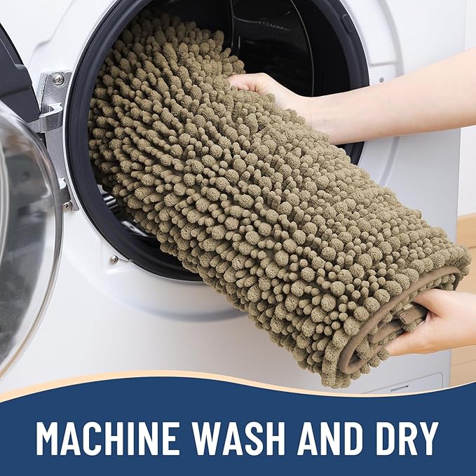 Arotive Luxury Chenille Bathroom Rug Mat, Extra Soft Thick Absorbent Shaggy Bath Rugs, Non-Slip Machine Wash Dry, Plush Bath Mats for Bathroom, Shower and Tub, 70x24, Camel