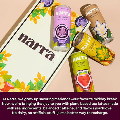 Narra, Oat Milk Tea Latte - Roasted Oolong Tea, Hojicha, Natural Caffeine & L-Theanine, Organic Oat Milk, MCT Oil, Dairy Free, No Refined Sugar, Non-GMO, 7.5 Fl Oz (12 Pack)