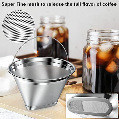 Stainless Steel Reusable Coffee Filter Compatible with Ninja Coffee Maker, 4 Cone Coffee Filters Coffee Basket, Permanent Coffee filters fit for Ninja CFP201 CFP300
