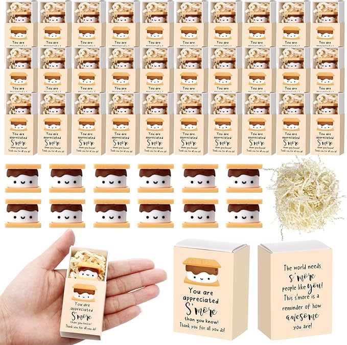 Wettarn 36 Sets S'more Appreciation Gifts Bulk Marshmallow with Box Party Favors Christmas Vet Tech Thank You Gift Rewards for Teacher Employee Nurse Coworkers Staff Team