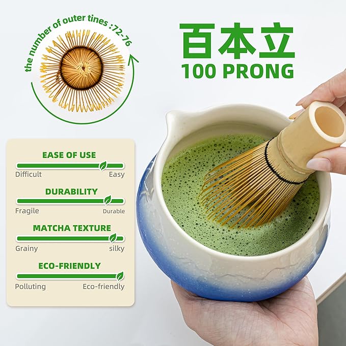 TEANAGOO 7 Pcs Matcha Whisk Set,Blue Matcha Set, Ceremony Matcha Powder Kit,Matcha Tea Set for Making Latte,Matcha Whisk Set and Bowl with Scoop&Sifter,Fuji Design Ceramic Bowl,Gift for Matcha Lovers